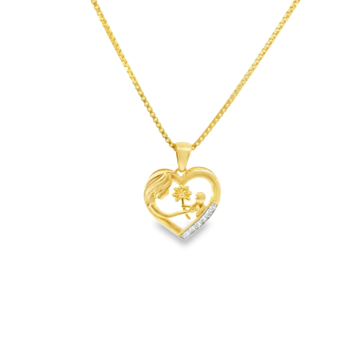 Sterling Silver Mother & Child Diamonds Charm 18 Inch Necklace