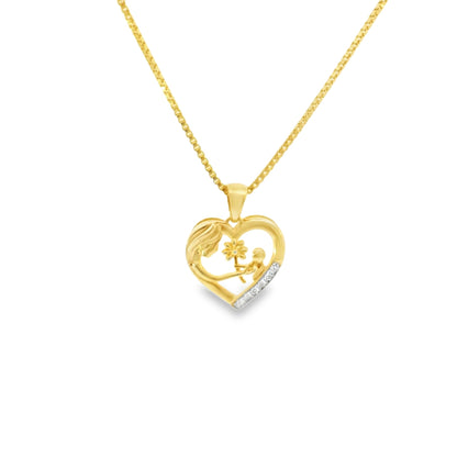 Sterling Silver Mother & Child Diamonds Charm 18 Inch Necklace