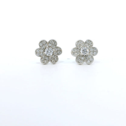 Sterling Silver with Flower Cubic Zirconia Earrings image 0