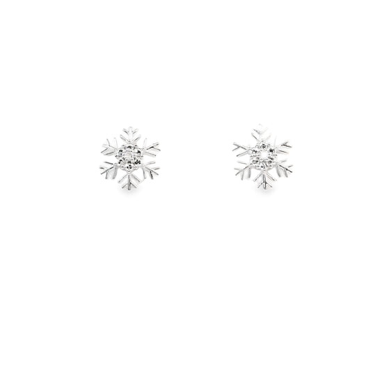 Sterling Silver Snowflake Diamond Stud Earrings