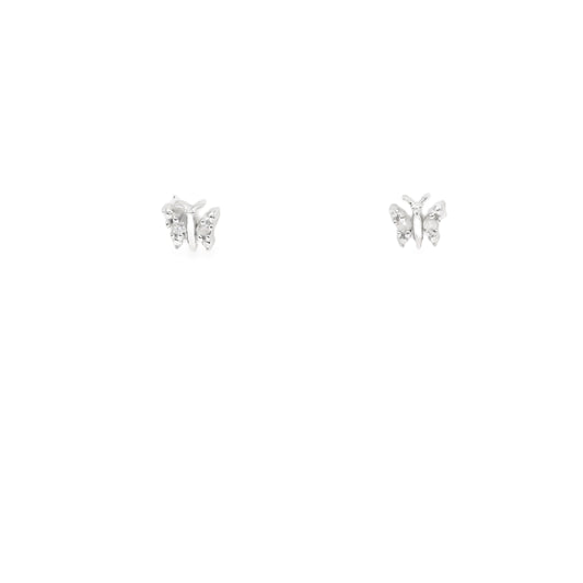 Sterling Silver Mini Butterfly Stud Earrings with Round Cut Diamonds