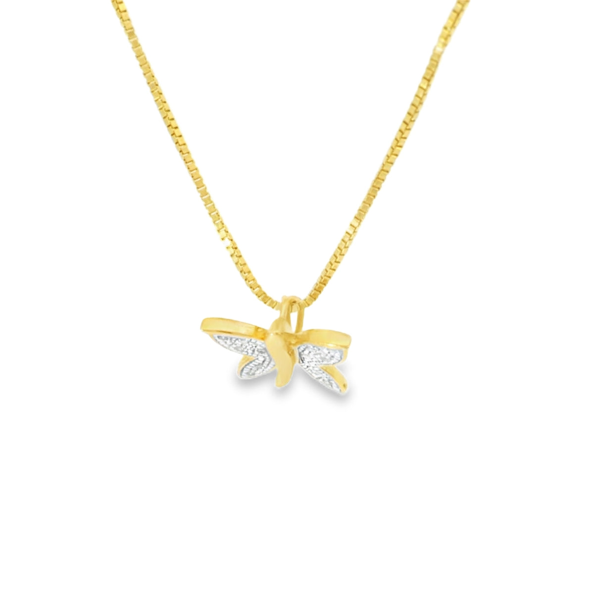 Sterling Silver Gold-Plated  Elegant Butterfly Charm 18 Inch Necklace with Round Cut Diamond Set