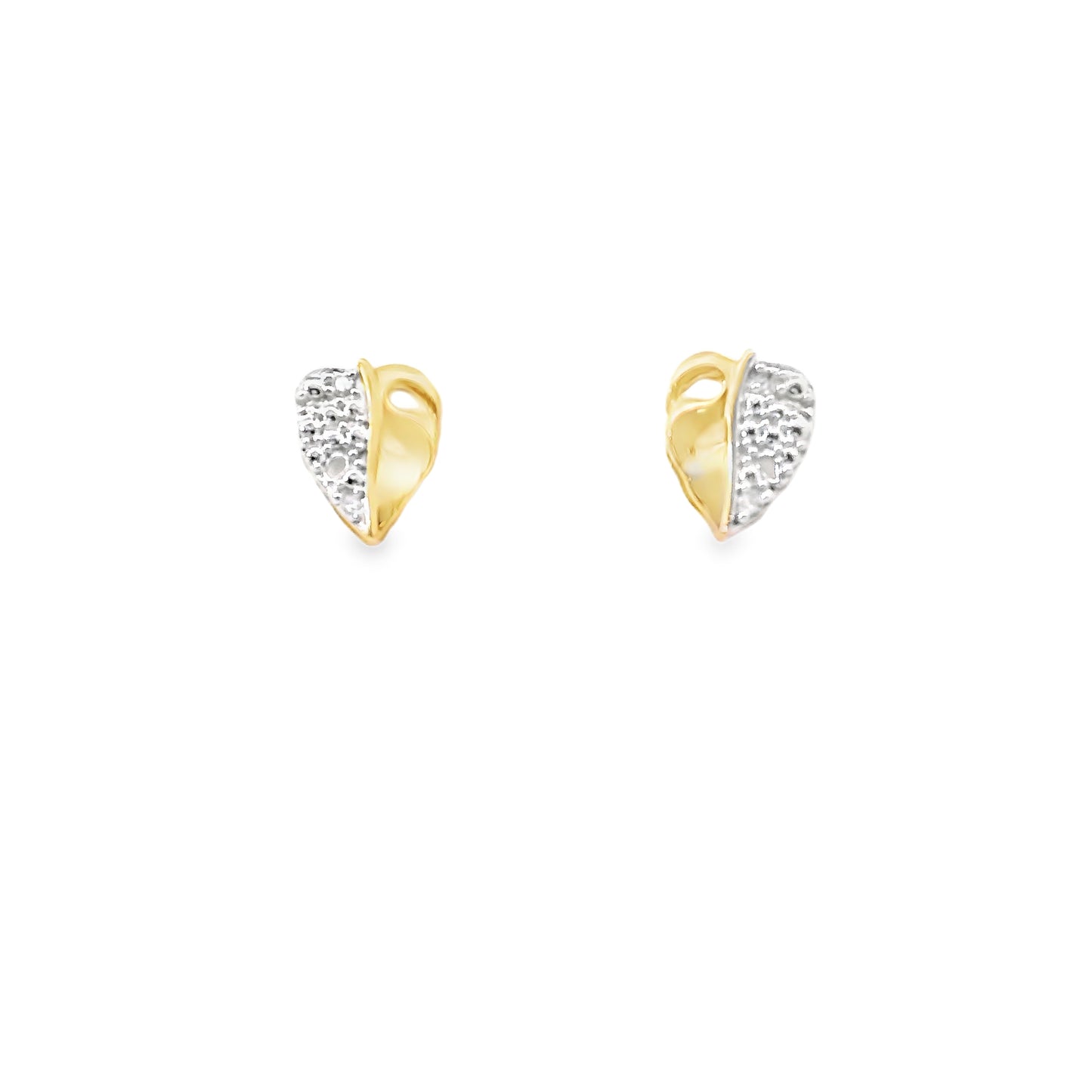 Sterling Silver Gold-Plated Heart-Shaped Diamond Stud Earrings