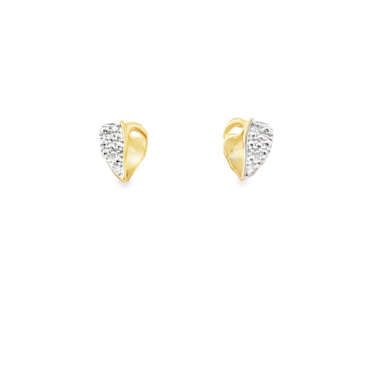 Sterling Silver Gold-Plated Heart-Shaped Diamond Stud Earrings