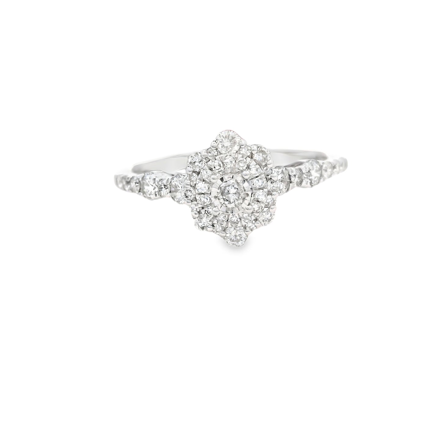 14K White Gold Multi Stone Elegant Flower Pedal Diamond Ring 0.52 CTTW