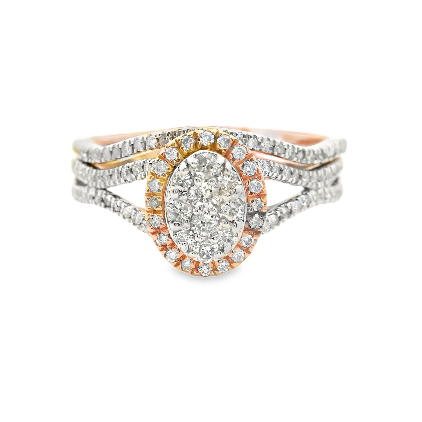 14K Rose Gold Multistone Wedding Band with Ring Elegant Oval Cluster Diamond Ring
