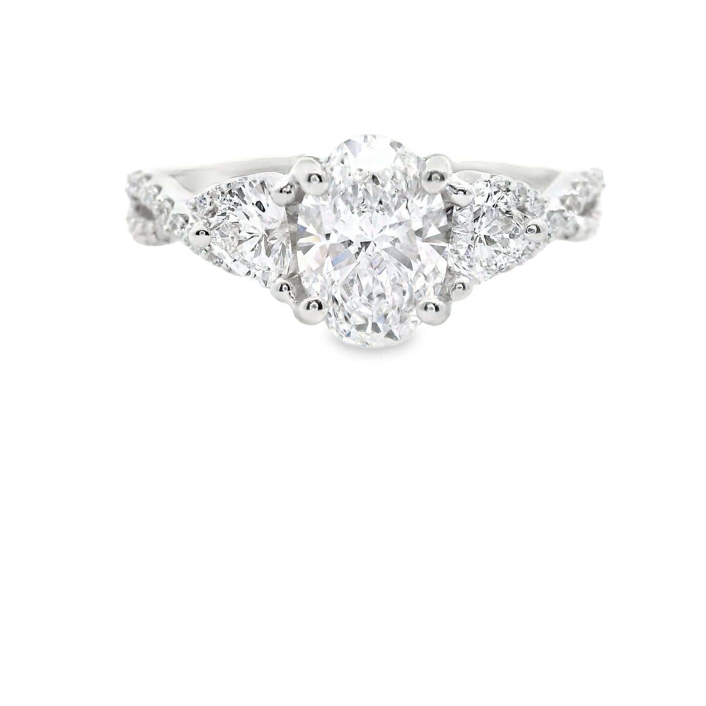 14K White Gold Elegant Twisted Multi Stone Brilliant Round Cut Lab Diamond Ring 1.52 CTTW