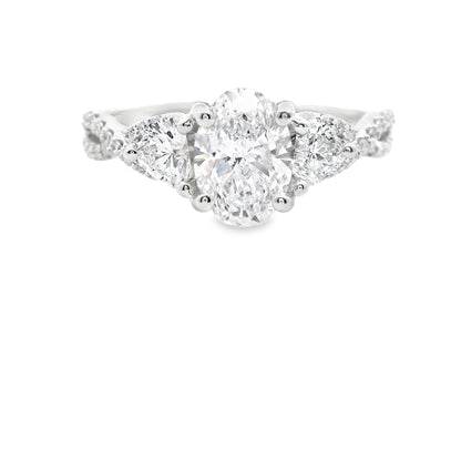 14K White Gold Elegant Twisted Multi Stone Brilliant Round Cut Lab Diamond Ring 1.52 CTTW