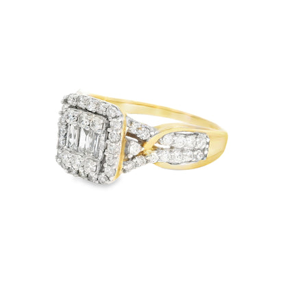 14K Yellow Gold Multistone  Fancy Square Cut Diamond Ring 0.78 CTTW
