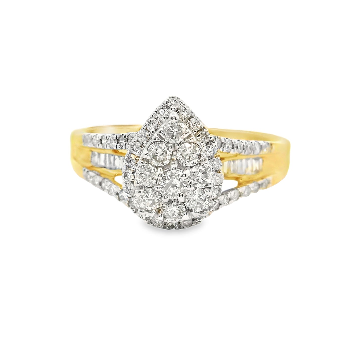 14K Yellow Gold Multistone Trinity Pear Cluster Diamond Ring 0.50 CTTW