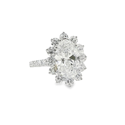 14K White Gold Cocktail Oval Cut Lab Diamond Ring 4.68 CTTW VS