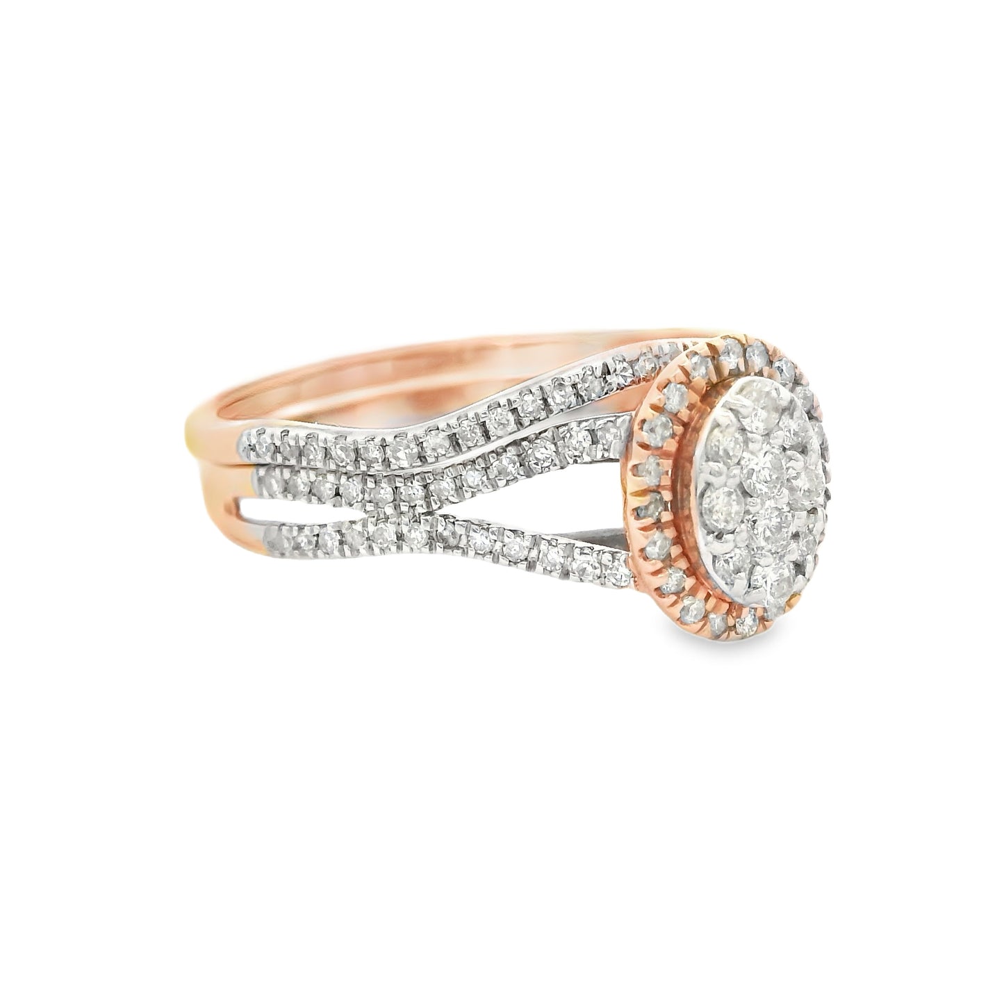 14K Rose Gold Multistone Wedding Band with Ring Elegant Oval Cluster Diamond Ring
