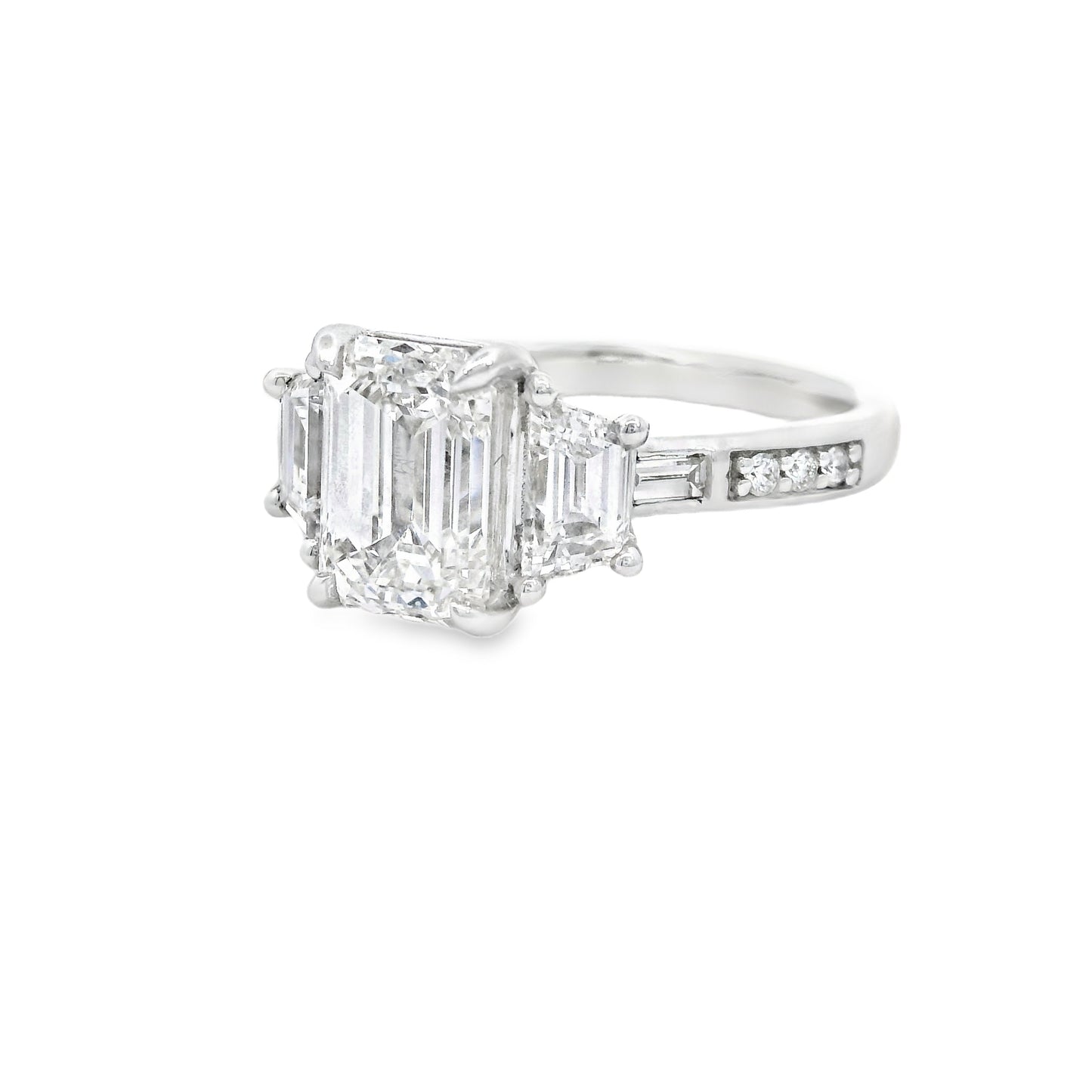 14K Gold Multistone Tri Emerald Cut Lab Diamond 2.95 CTTW