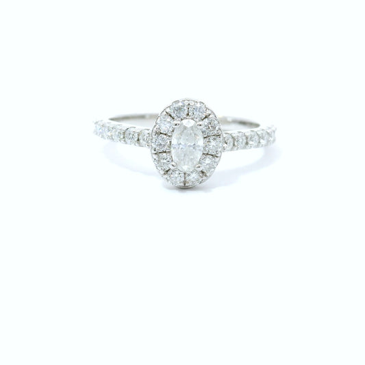 Sterling Silver with Oval Halo Moissanite Promise Ring 0.86 CTW image 0