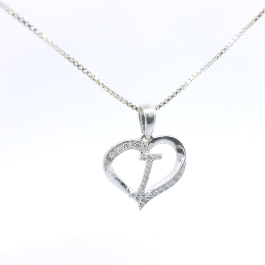 Sterling Silver Necklace with Elegant Heart Initial Diamond Pendent image 0