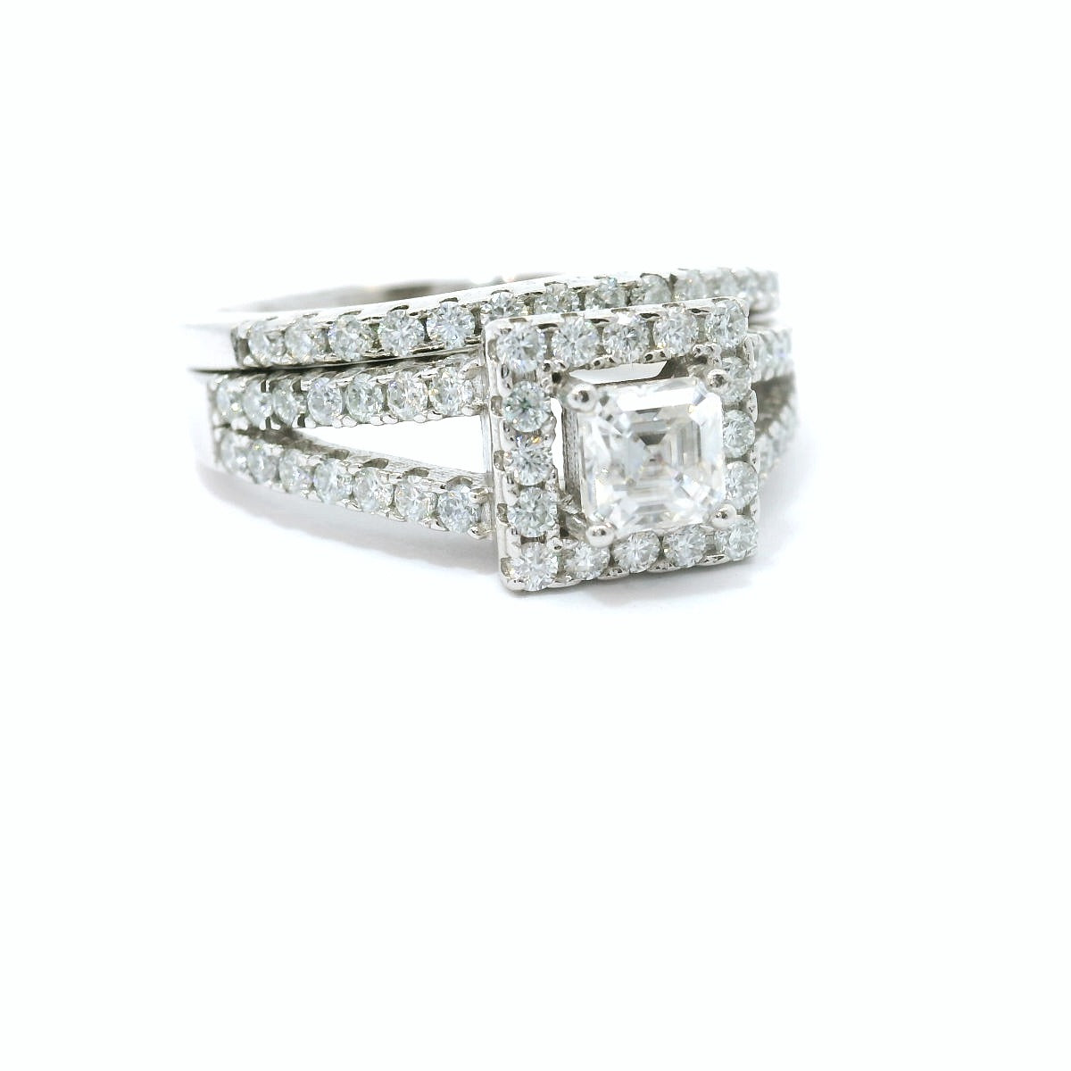 Sterling Silver with Princess Cut Moissanite Wedding Set CTW image 2