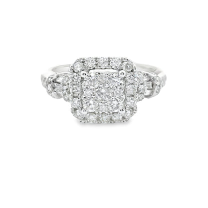 14K White Gold Multi Stone Square Cut Diamonds Ring 1.09 CTTW