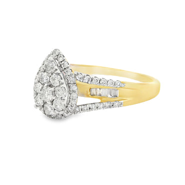 14K Yellow Gold Multistone Trinity Pear Cluster Diamond Ring 0.50 CTTW