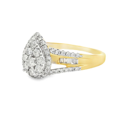 14K Yellow Gold Multistone Trinity Pear Cluster Diamond Ring 0.50 CTTW