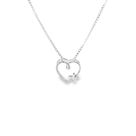 Sterling Silver Diamond Heart Charm 18 Inch Necklace Set
