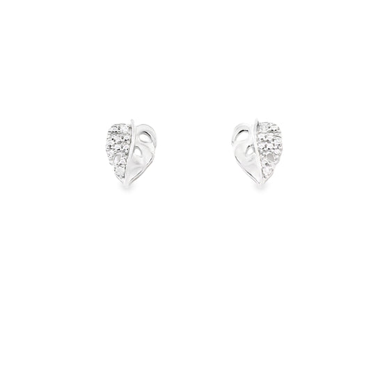 Heart Shaped Diamond Stud Earrings in Sterling Silver
