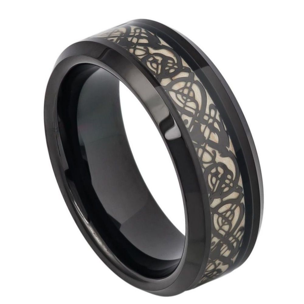 Tungsten Carbide Celtic Black Ring  8mm