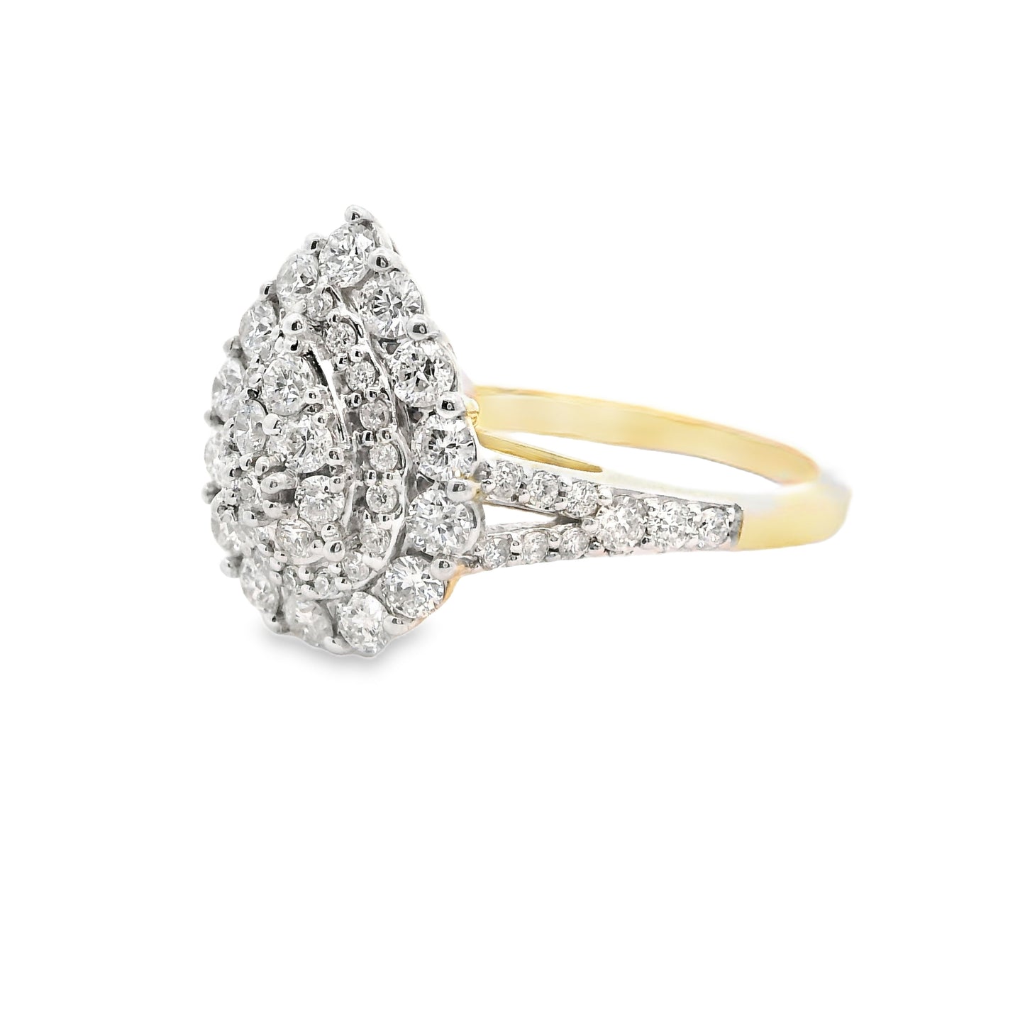 14K White Gold Multistone Pear Halo with Round Cut Diamond Ring 0.96 CTTW