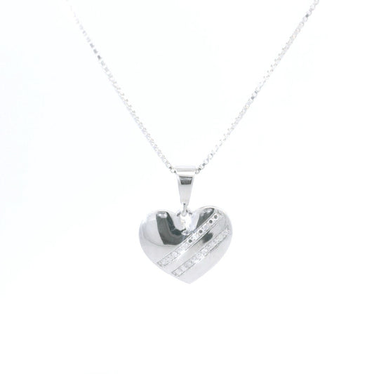 Sterling Silver Heart Pendant Necklace with Round Cut Diamonds