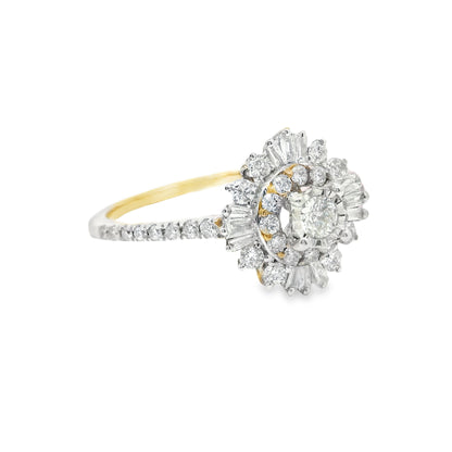 10K Yellow Gold Fancy Floral Ring with Baguette & Round Cut Diamonds 0.59 CTTW