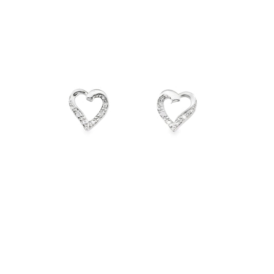 Sterling Silver Heart-Shaped  Earrings with Round Diamonds