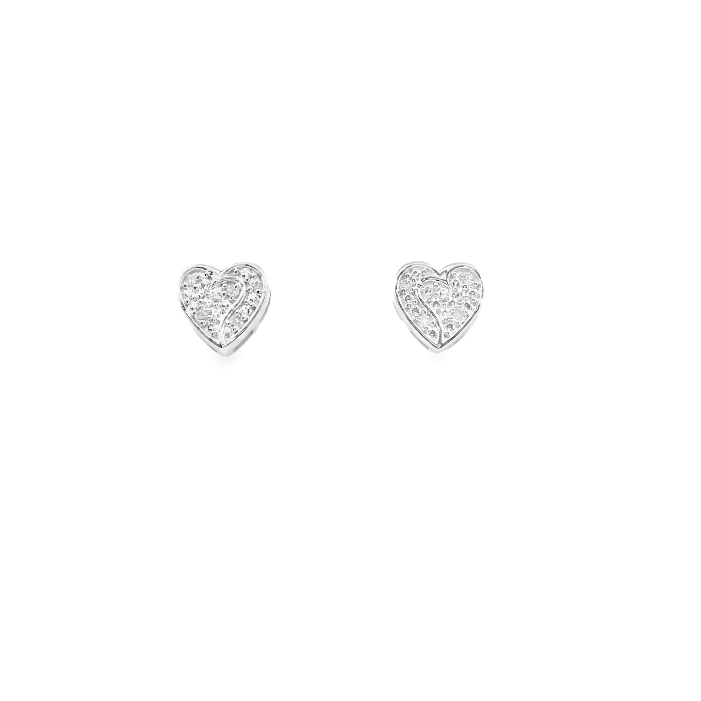 Sterling Silver Elegant Heart-Shaped Diamond Stud Earrings