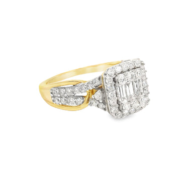 14K Yellow Gold Multistone  Fancy Square Cut Diamond Ring 0.78 CTTW
