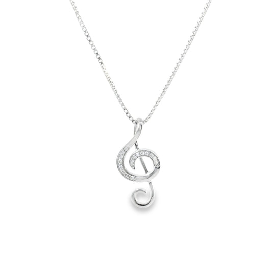 Sterling Silver Diamond Treble Clef Charm 18 Inch Necklace Set