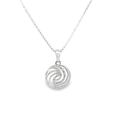 Sterling Silver Infinity Swirl Charm 18 Inch Necklace with Round Cut Diamonds