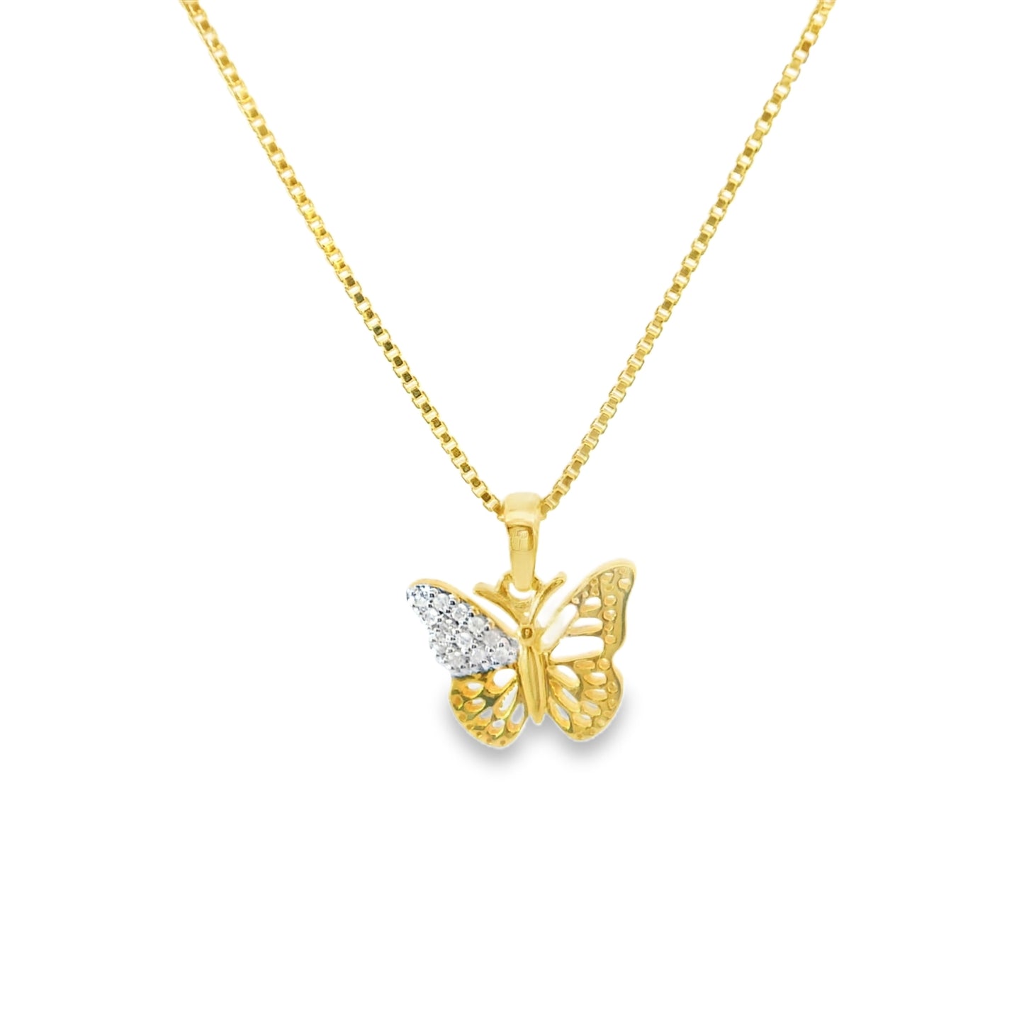 Sterling Silver 18 Inch Necklace Set with Elegant Mini Butterfly Diamond Charm