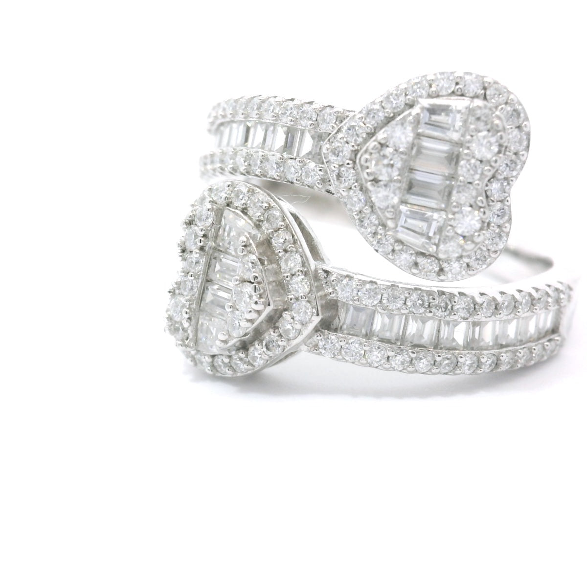 Sterling Silver with Heart Dual Moissanite Ring CTW 1.57 image 1