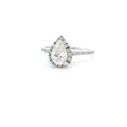 Sterling Silver with Pear Halo Moissanite Promise Ring CTW 1.22 image 2