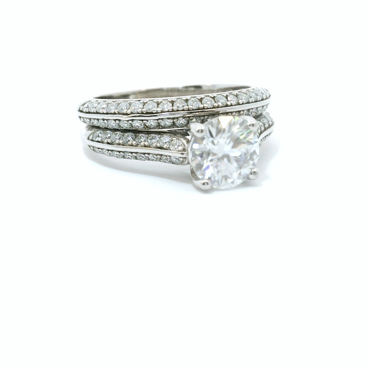 Sterling Silver with Round Brilliant Moissanite Wedding Set CTW  1.89 image 1