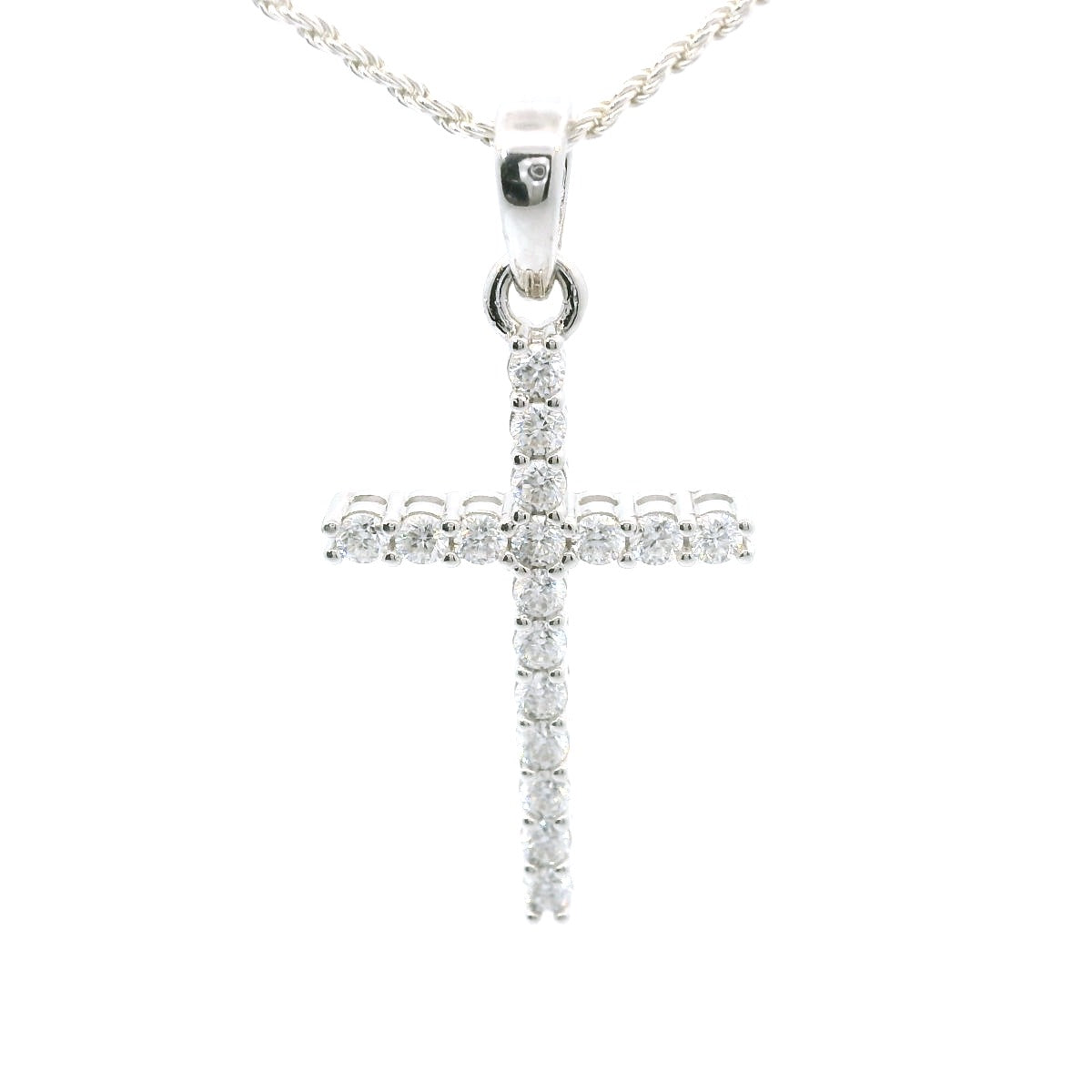 Sterling Silver Rope Necklace with Elegant Moissanite  Cross Pendant image 0