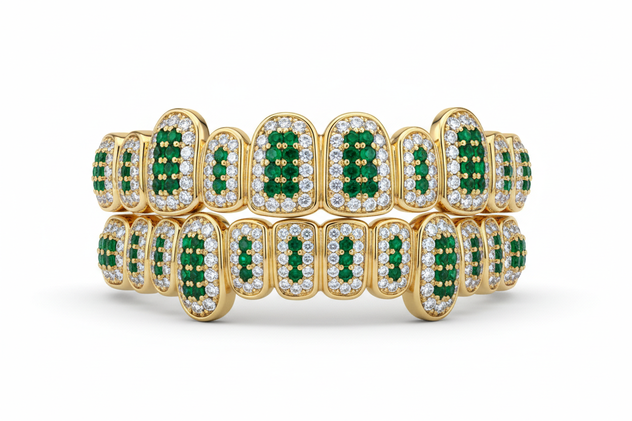 Show me a pair of grillz but only facing the front