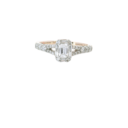 10K Rose Gold Square Halo Ring with Cushion Cut Diamond .20 CTW