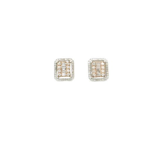 10K Rose Gold Rounded Square Diamond Screwback Earrings 0.49 CT